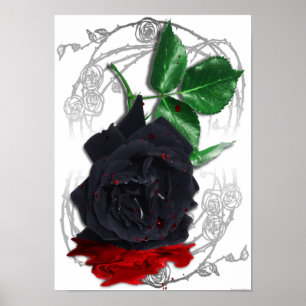 Poster gothique surréaliste du Rose noir saignant