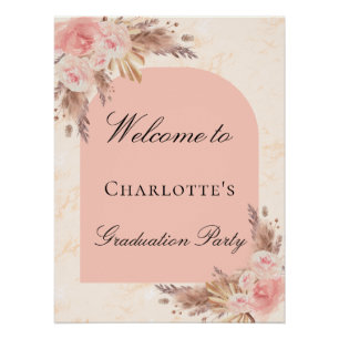 Poster Graduation fête pampas herbe rose or blush arch