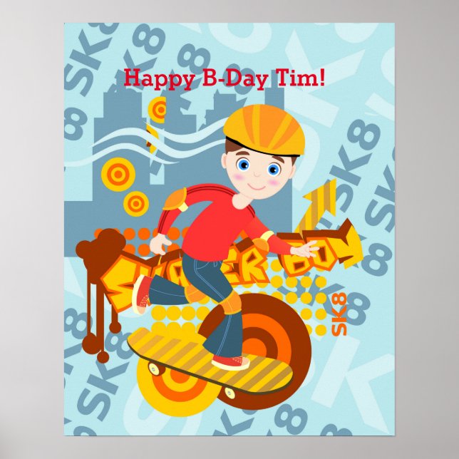 Poster Graffiti skboard enfant fête d'anniversaire (Devant)