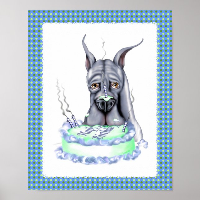 Poster Grand Bleu Danse Anniversaire Gâteau Visage (Devant)