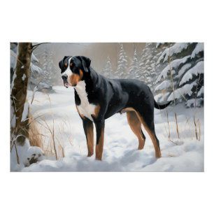 Poster Grand Bouvier Suisse Noël sous la neige de Noël