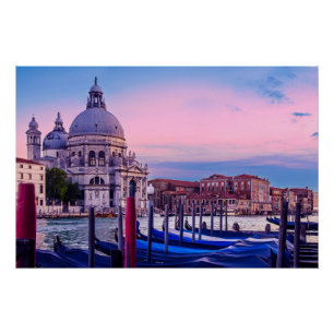 Poster Grand Canal avec gondoles et église à Venise