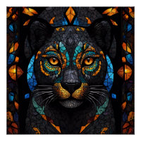 Grand Chat noir Mosaïque coloré effet de verre