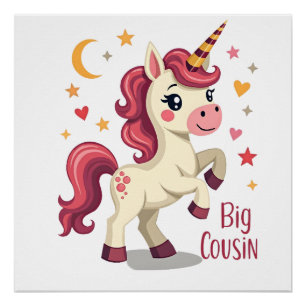 Poster Grand Cousin Licorne Vintage Mignon Enfants Typogr