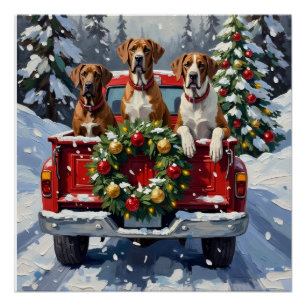 Poster Grand Danois camion rouge de Noël vacances