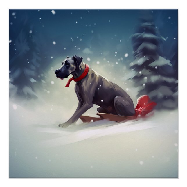 Poster Grand Danois Noël neige hiver (Devant)