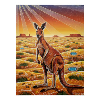 Poster Grand kangourou rouge dans l'arrière-pays australi