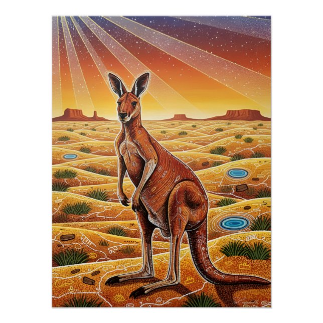 Poster Grand kangourou rouge dans l'arrière-pays australi (Devant)
