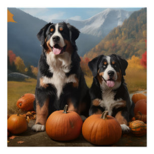 Poster Grand Suisse Montagne Pup Automne Citrouille de pl