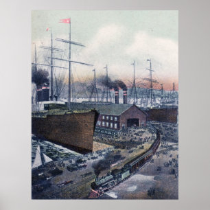 Poster Grand Trunk Ry Portland, Maine Steamship Wharf