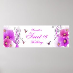 Poster grande bannière d'anniversaire jolie rose florale 