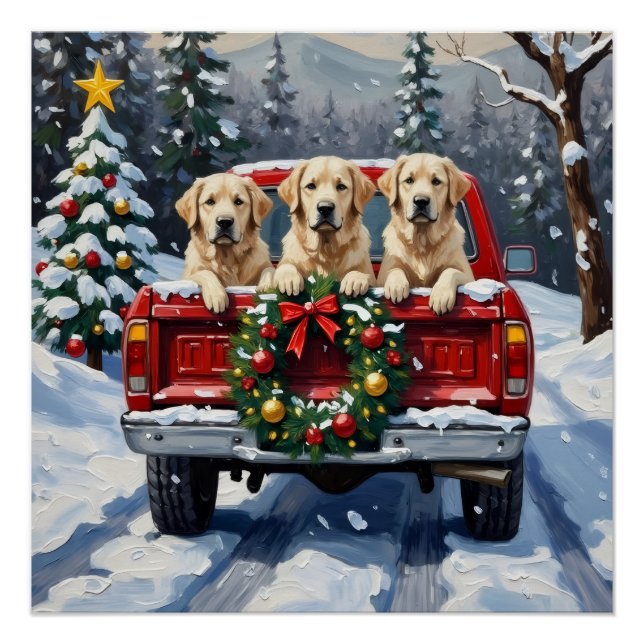 Poster Grande Pyrenees Noël Camion Rouge Fêtes (Devant)