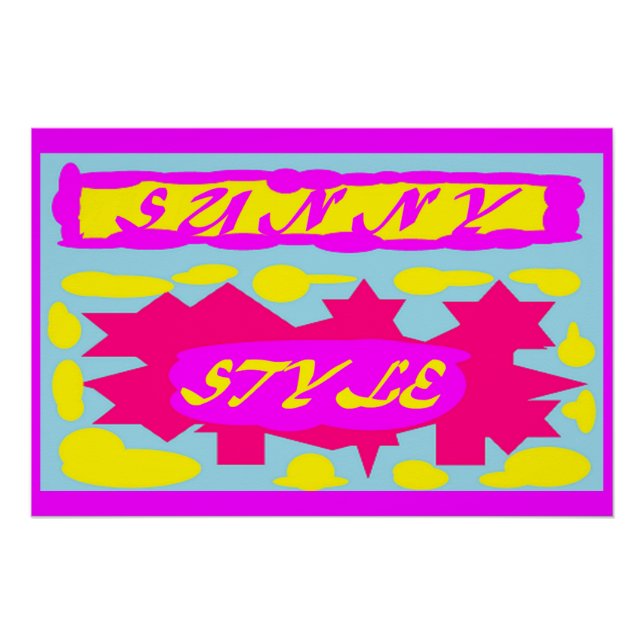 Poster Grandes couleurs chaudes rose ciel bleu citron (Devant)