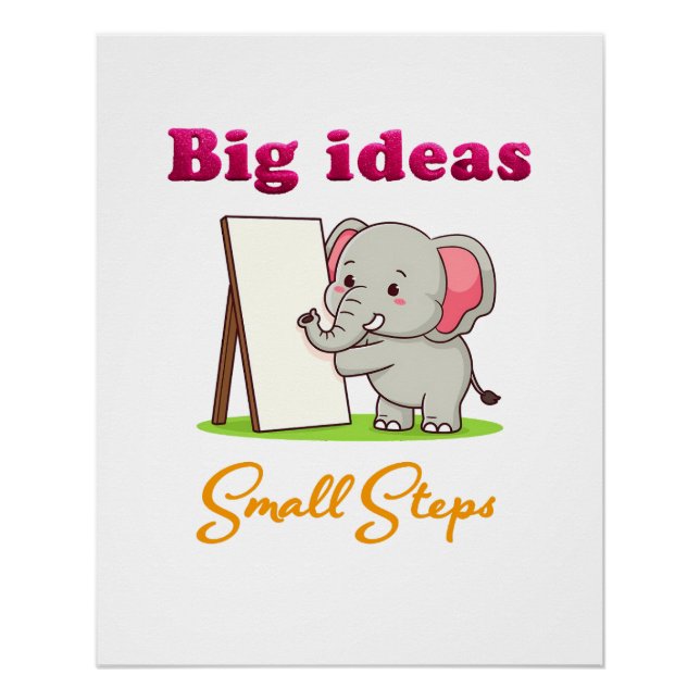 Poster "Grandes idées, petits pas" éléphant rêves d'anima (Devant)