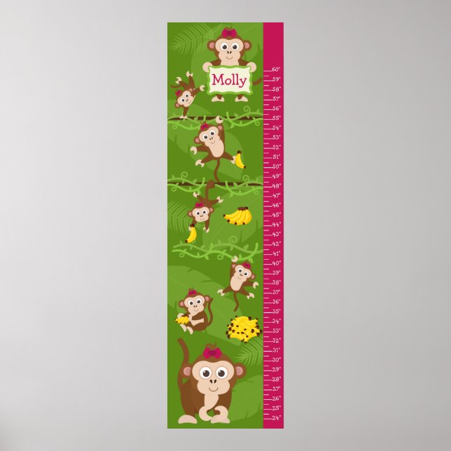 Poster Graphique de croissance pour enfants - Singes fill (Devant)