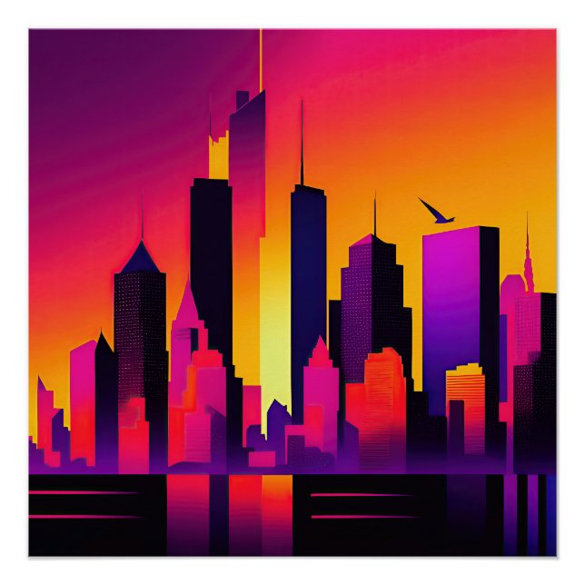 Poster Graphique de ligne Skyline NYC moderne (Devant)