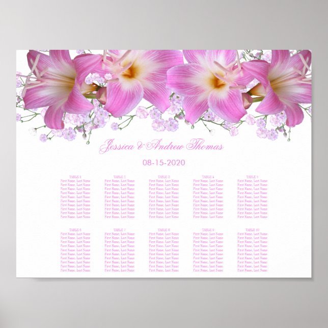 Poster Graphique de placement de mariage aux lis belladon (Devant)
