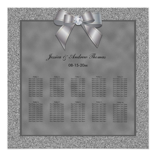Poster Graphique de placement de mariage pailleté argenté (Devant)