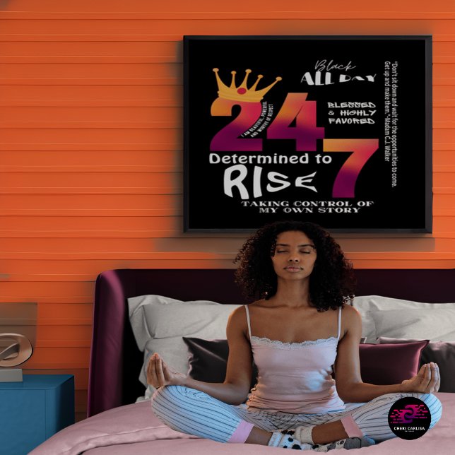 Poster Graphique de slogan 24h/24 et 7j/7 en noir pour fe (Grounded in who she is. Focused on who she’s becoming.)