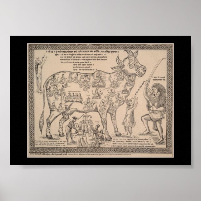 Poster Graphique de vache Divine Hindou - Art Vintage (Devant)