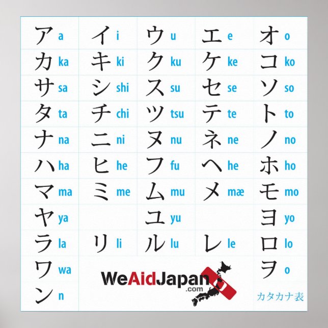 Poster Graphique Katakana カ タ カ ナ 表 (Devant)