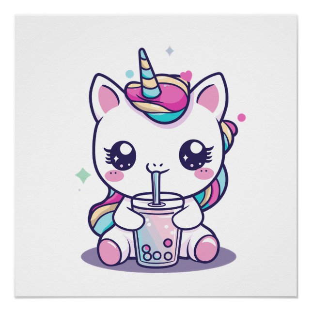 Poster Graphique Mignon de Licorne Mignonne mangeant de l (Devant)