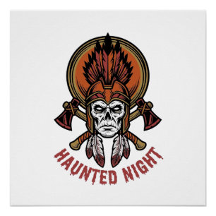 Poster Graphisme de gravure de guerrier Halloween vintage