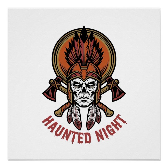 Poster Graphisme de gravure de guerrier Halloween vintage (Devant)
