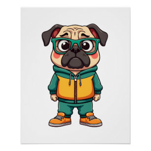 Poster Graphisme de mode urbaine de chien de pug hipster 