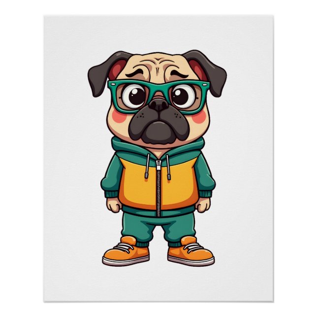 Poster Graphisme de mode urbaine de chien de pug hipster  (Devant)