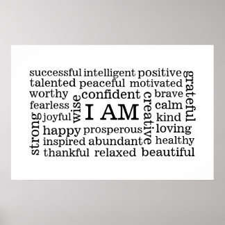 Poster Gras Pensée positive Je suis Affirmations
