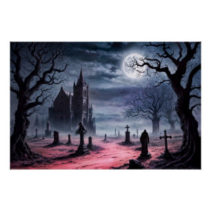 Poster Graveyard gothique sous Pleine lune