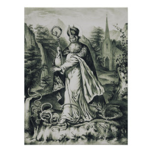 Poster Gravure vintage de Saint Patrick bannissant les se
