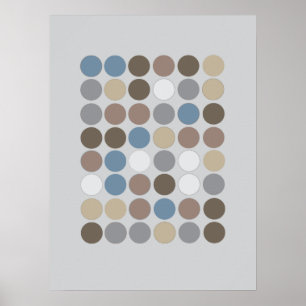 Poster Gray Brown & Slate Blue Circles Pattern Modern