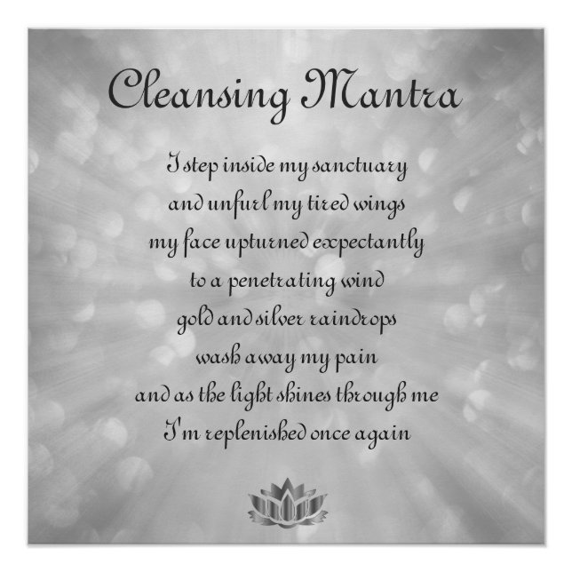 Poster Gray, Silver Cleansing Mantra Poem Design d'art (Devant)