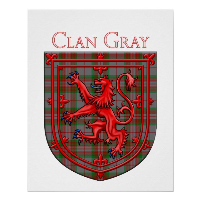 Poster Gray Tartan Scottish Plaid Lion Rampant (Devant)