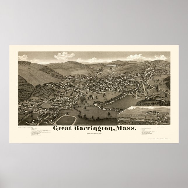 Poster Great Barrington, MA Carte panoramique - 1884 (Devant)