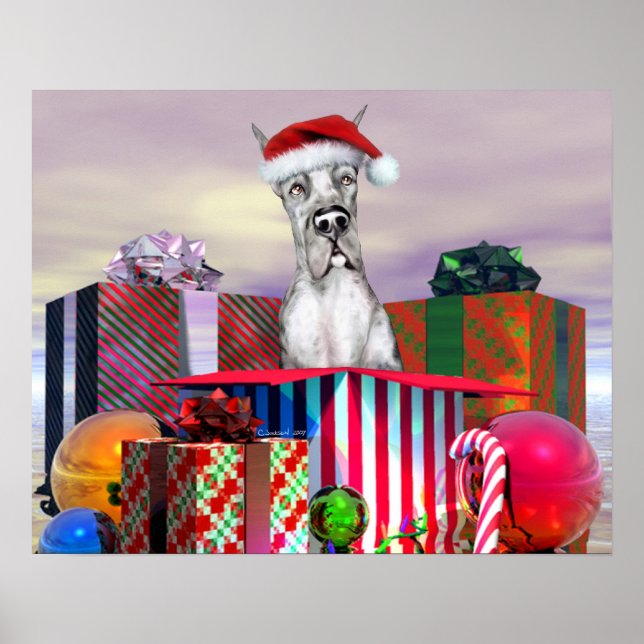 Poster Great Dane Christmas Surprise Merle (Devant)