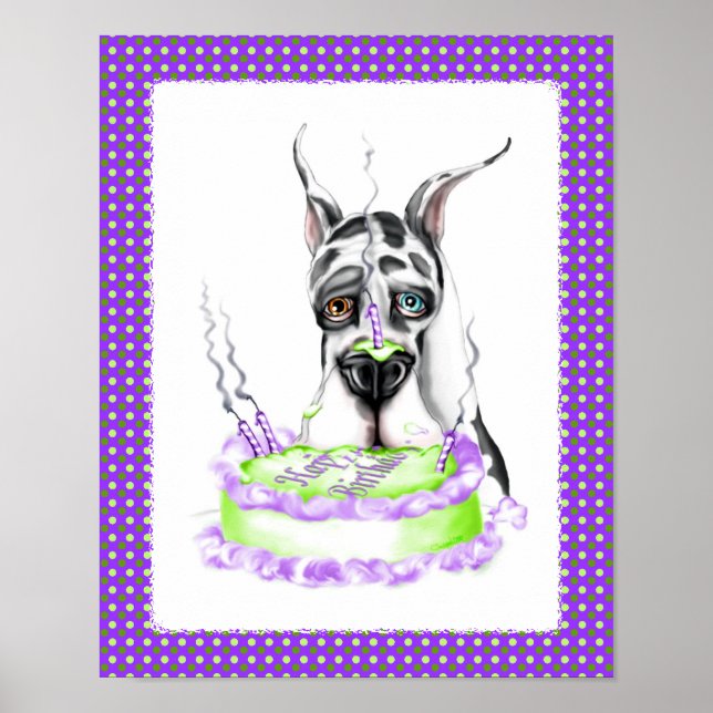 Poster Great Dane Harlequin gâteau d'anniversaire (Devant)