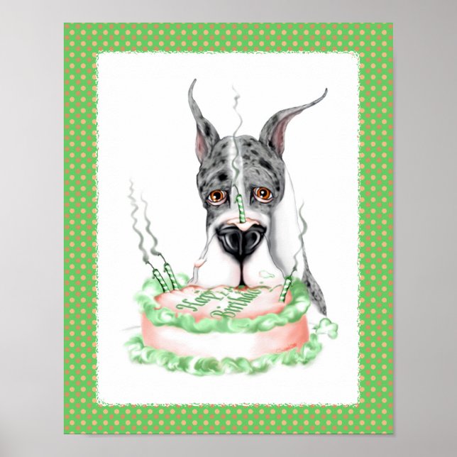 Poster Great Dane Merle gâteau d'anniversaire (Devant)