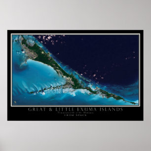 Poster Great & Little Exuma Islands Bahamas Satellite Map