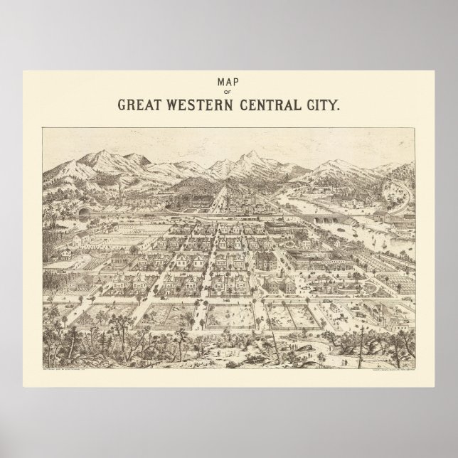 Poster Great Western Central, CO Carte panoramique - 1887 (Devant)