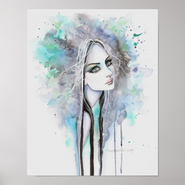 Poster Green Eyed Ghost Abstract Fantasy Portrait (Devant)