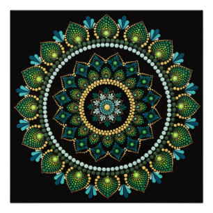 Poster Green Mandala   Handpainted   Sacred Geometry