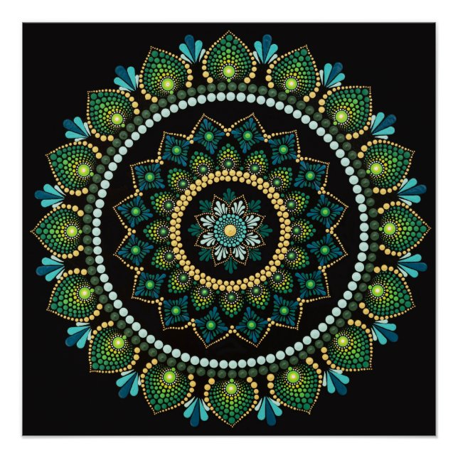 Poster Green Mandala | Handpainted | Sacred Geometry (Devant)