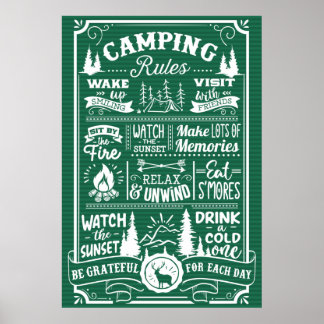 Poster Green White Camping Rules