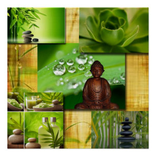 Poster Green Zen & Buddha Serenity Collage