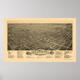 Poster Greensboro, NC Carte panoramique - 1891