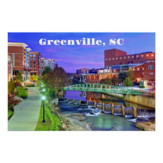 Poster Greenville, Caroline du Sud Reedy River à la nuit