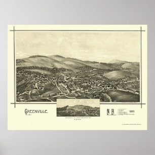 Poster Greenville, carte panoramique de NH - 1886
